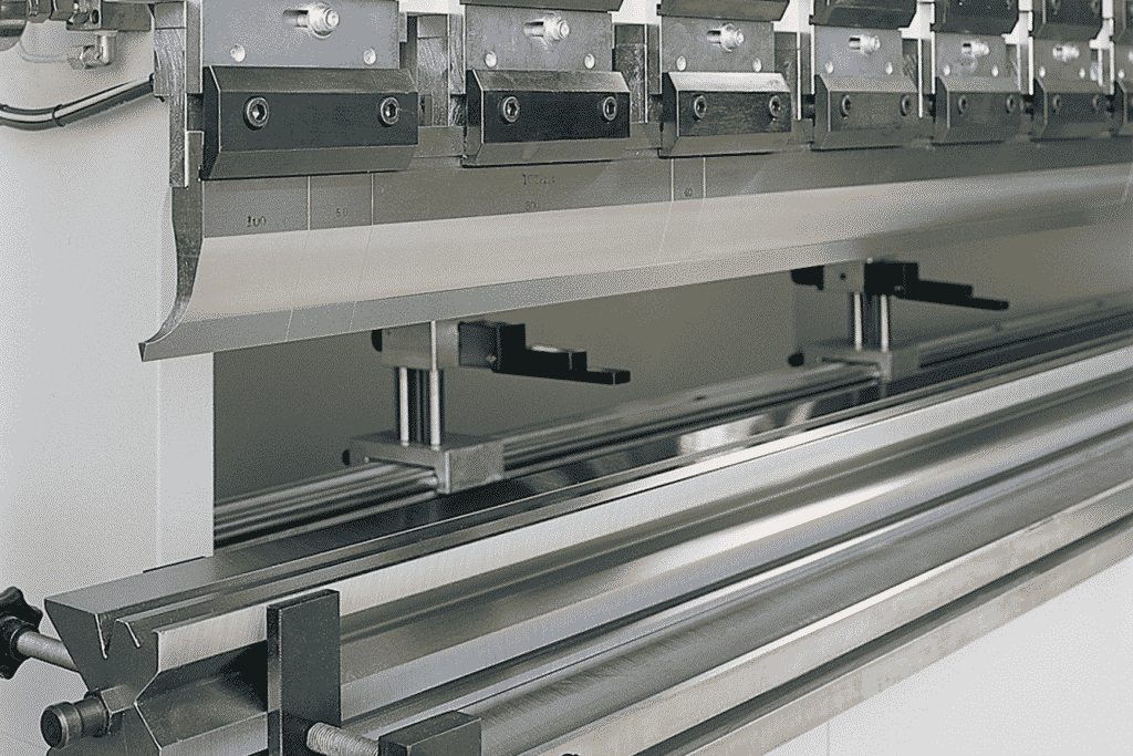 Image showing the top and bottom tooling, backgauge and arms on a pressbrake