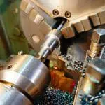 Close up image of metalworking lathe