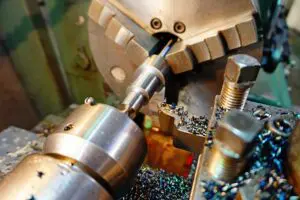 Close up image of metalworking lathe