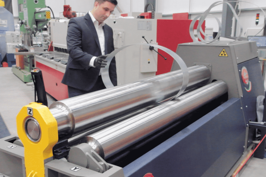 Bruce Bushnell demonstrating the The advantages of a CNC MG Bending Rolls