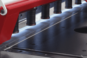 View from the front of a guillotine looking at the top shear and shadow line