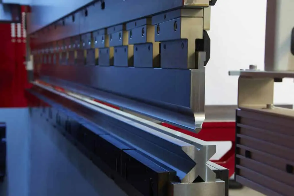 Inside side view of press brake beam and tooling
