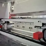 Rear view of press brake focused on the backgauge