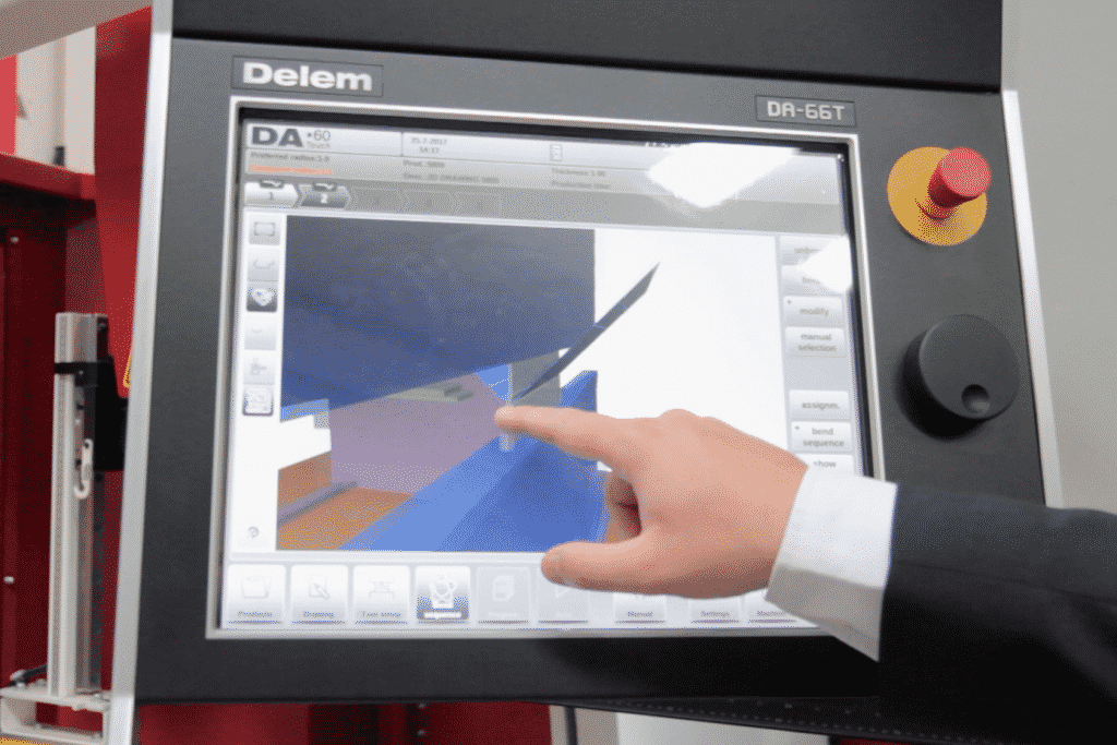 Hand operating the 3d Delem 69T Press Brake Controller