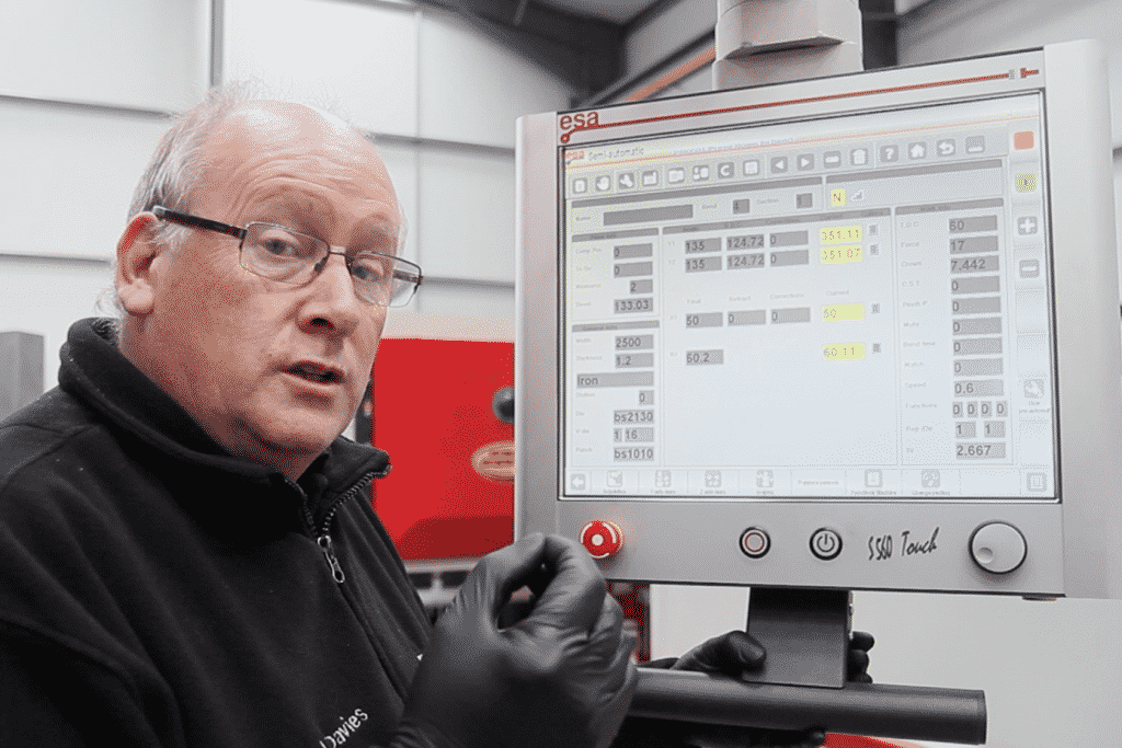 Operator adjusting Y1 and Y2 on Press Brake ESA control