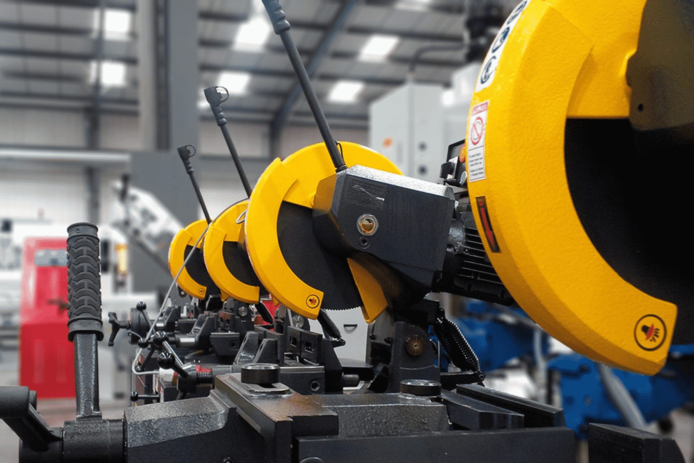 Looking down a line of Sterling Metal Cutting Circular Saws