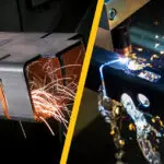 Close up of a Tube Laser Cutting on the left and close up of a tube plasma on the right