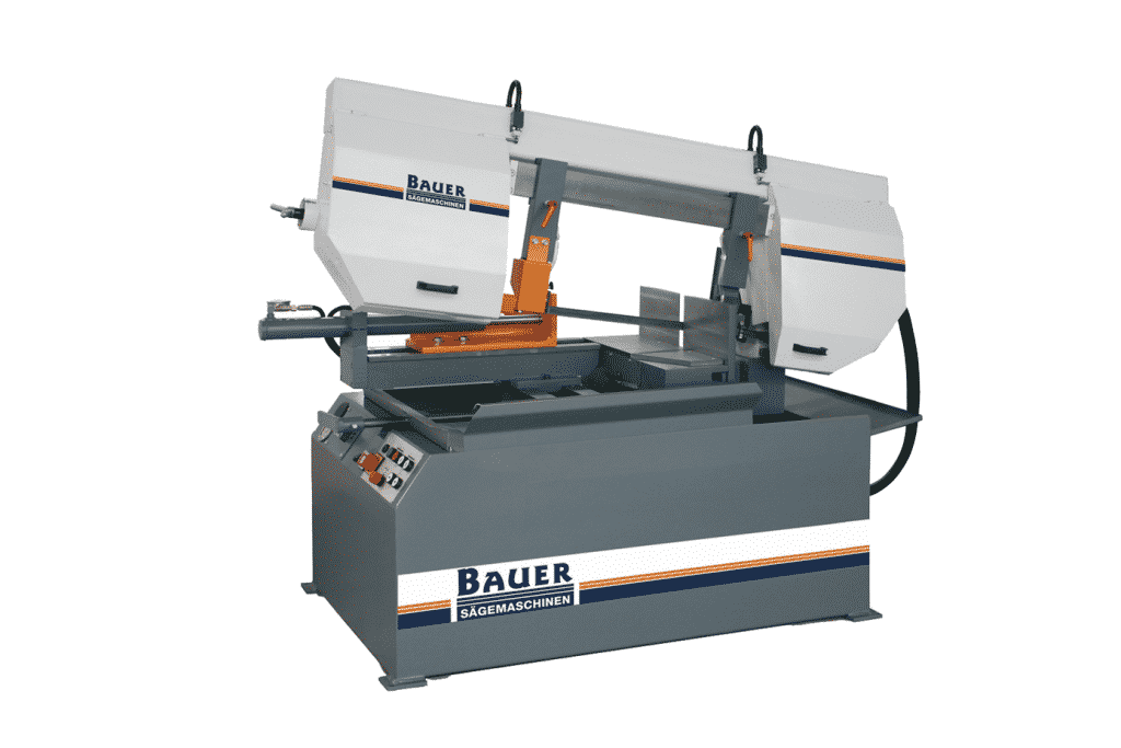 Front view of the Bauer S320 DGSA Semi Automatic Double Mitre Bandsaw