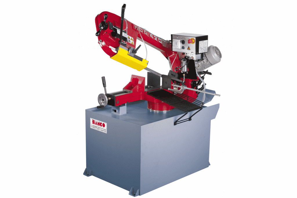 Front view of the Bianco-420-MS-Pull-Down-Auto-Downfeed-Single-Mitre-Bandsaw